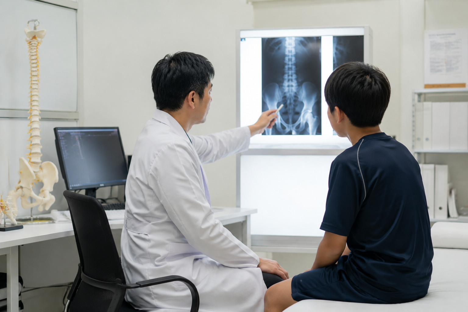 腰椎分離症か調べている